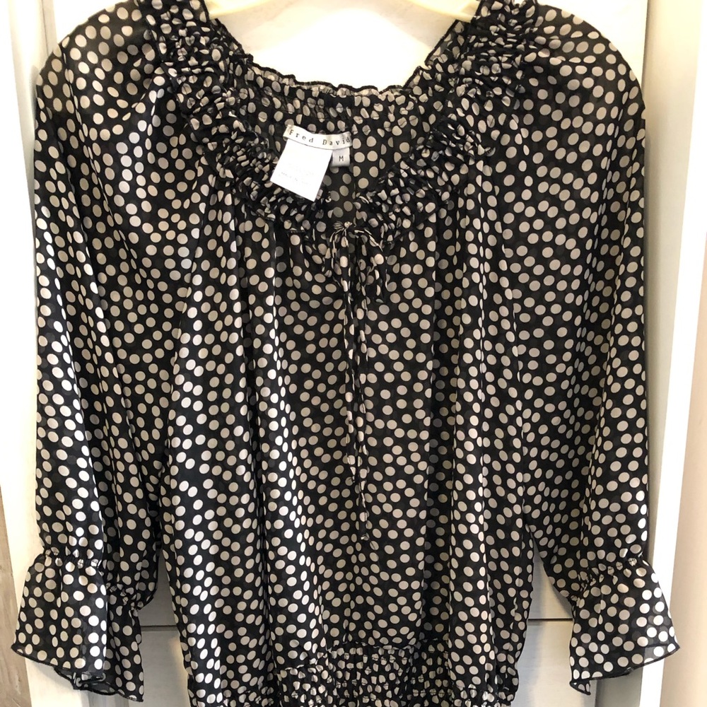sheer fabric polka dot top.
